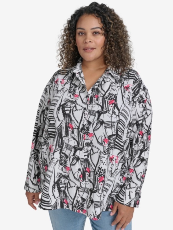 Karl Lagerfeld Tops - Karl Lagerfeld Paris Plus Size Printed Collared Button-Front Shirt size 2X NWT